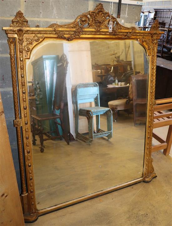 A Victorian gilt gesso overmantel, W.122cm, H.150cm